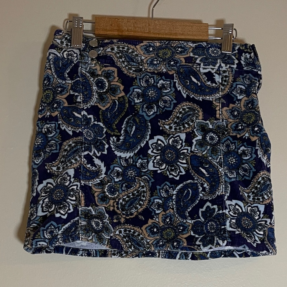 Cherokee Skirt Girls Size Medium Blue Multicolored Corduroy Paisley Print Mini